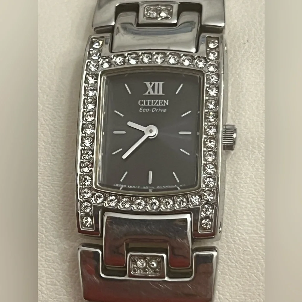 Citizen Eco-Drive Ladies Watch Crystal Black Dial Crystal and Stainless Bracelet